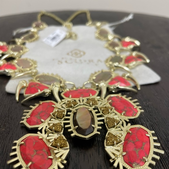 NWT Limited Edition Kendra Scott Gold Drusy Odessa Necklace in Red Magnesite! - Picture 2 of 7